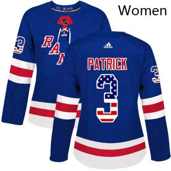 Womens Adidas New York Rangers 3 James Patrick Authentic Royal Blue USA Flag Fashion NHL Jersey